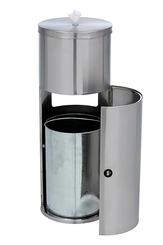 Stainless Steel Floor Stand Dispenser For Wet Wipes with Built In Trash Can - Silver
