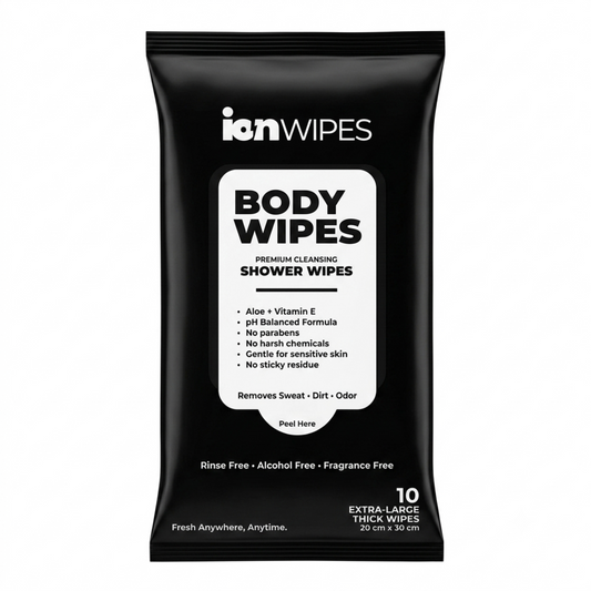 ION Body Wipes 60 count box and packet no rinse shower wipes Canada